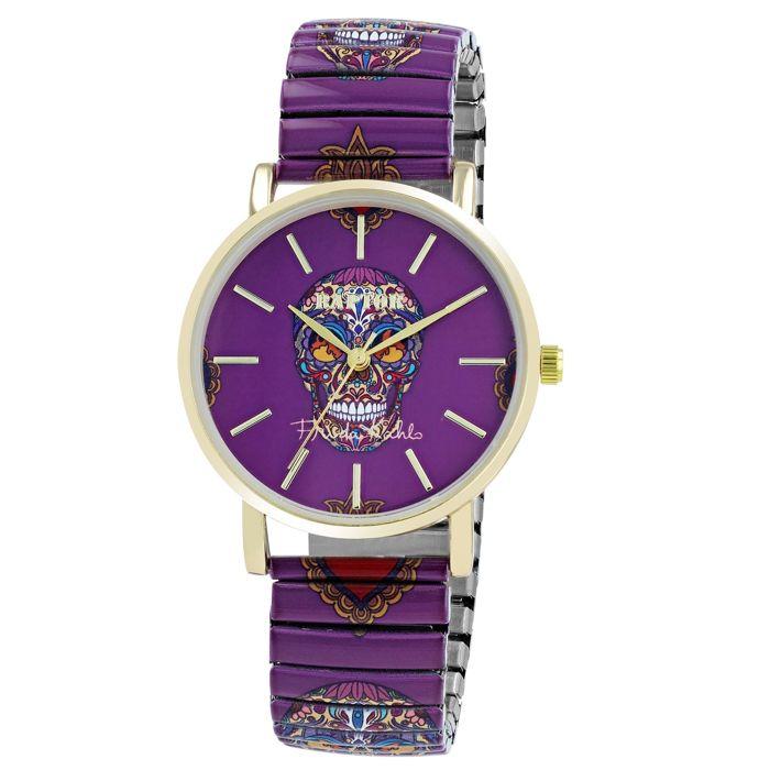 Montre - RAPTOR - Frida Kahlo Edition - Boîtier 36 mm doré - Bracelet élastique acier multicolore - Quartz Miyota 2035