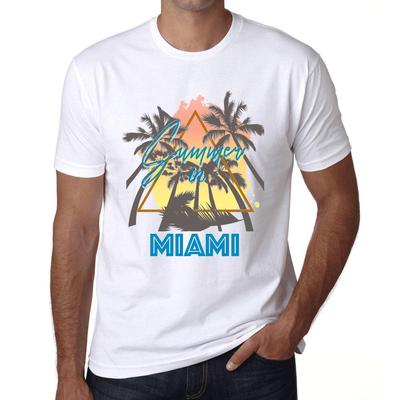 Мужская винтажная футболка Футболка с рисунком Summer Triangle Miami White