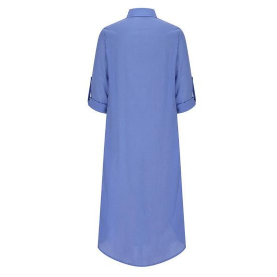 Summer Women Dress SIngle-breasted Half Sleeves Turn-down Collar Loose Solid Color Buttons Commute Daily Wear Midi Dress