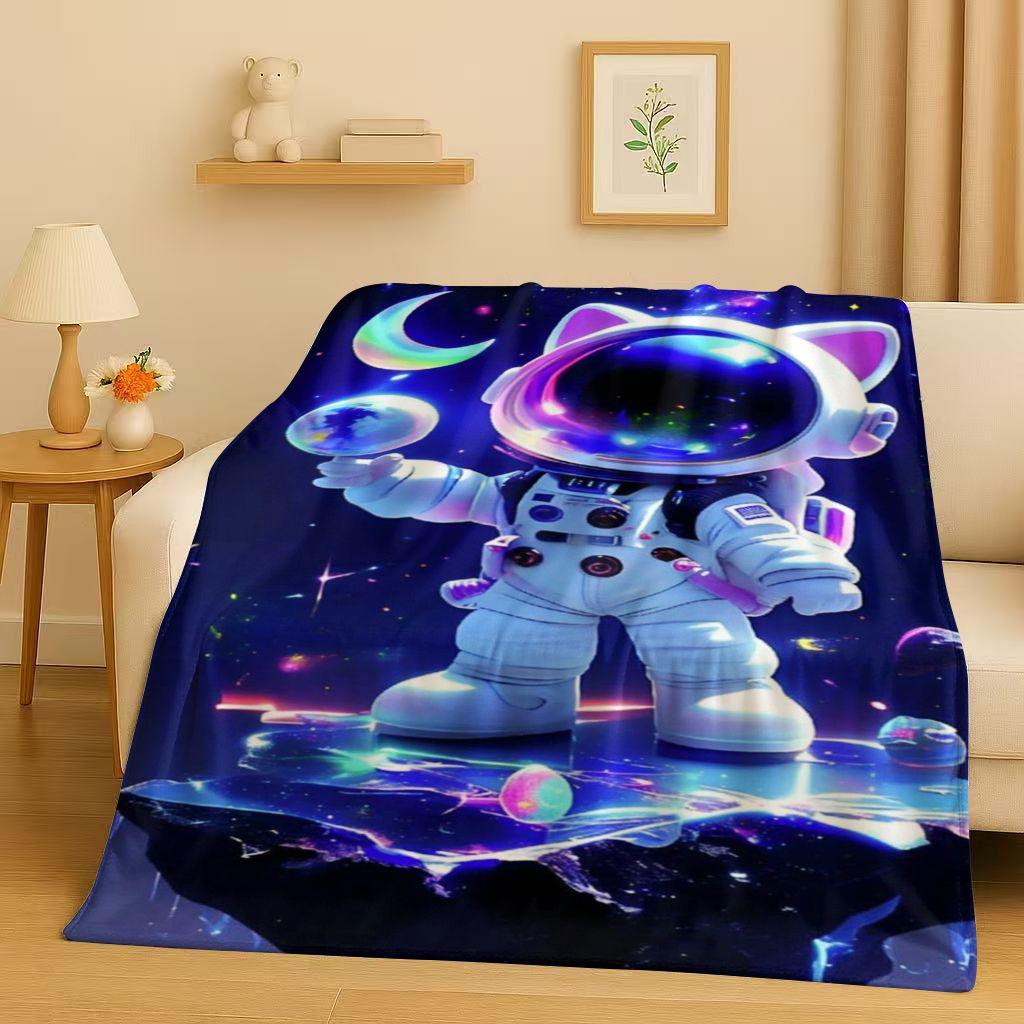 New Cartoon Astronaut Spaceman Planet Flannel Blanket,Ultra Soft Plush Throw for Home Bedroom Bed Sofa Cover Kid Christmas Gift