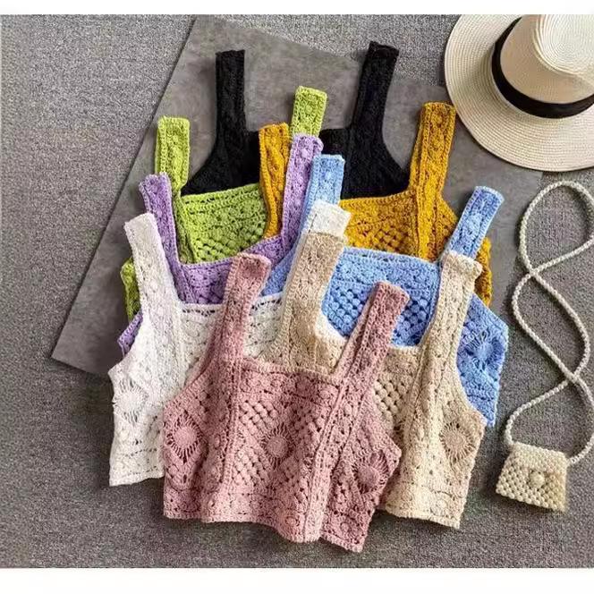 Богемный вязаный ажурный жилет, женский летний прямой накидка, свободный кружевной жилет без рукавов с U-образным вырезом