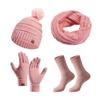 4 Pcs/Set Women Winter Hat Scarf Gloves Socks Set Thick Plush Knitted Warm Cap Gloves Elastic Ear Windpr
