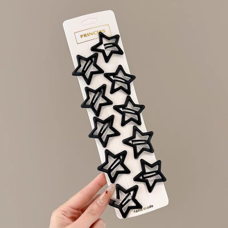 Matte Black Hair Clips Set 10/12Pcs Geometric Square Star Wave Design for Enhanced Elegance