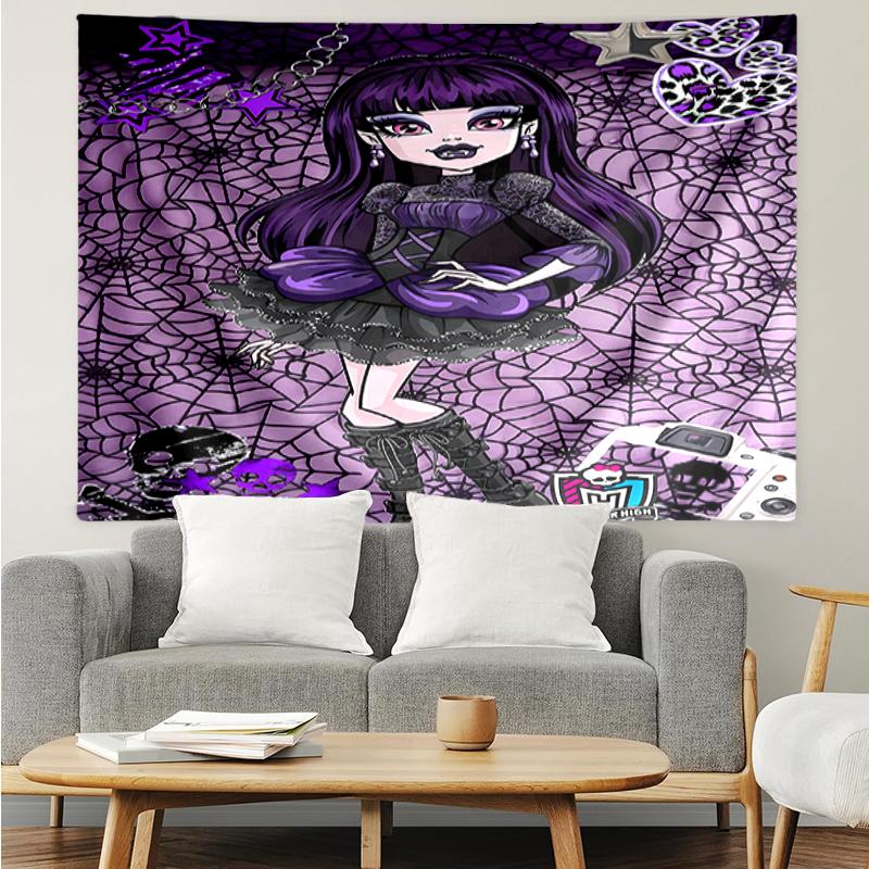 Monster-High Print Tapestry, Backdrop, Easy Setup, Ideal for Bedroom, Office & Living Room, with Aesthetic Wall Hanging Decor.