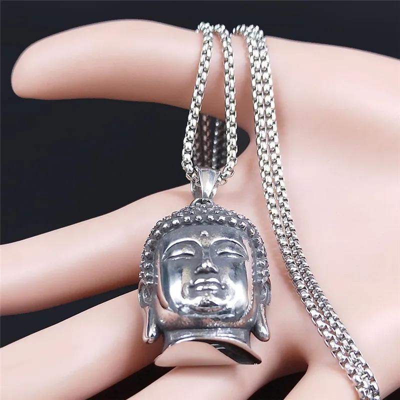Vintage Retro Buddha Head Pendant Necklace Chain Unisex Men Women Fashion Gothic Amulet Talisman Jewelry Party Gift