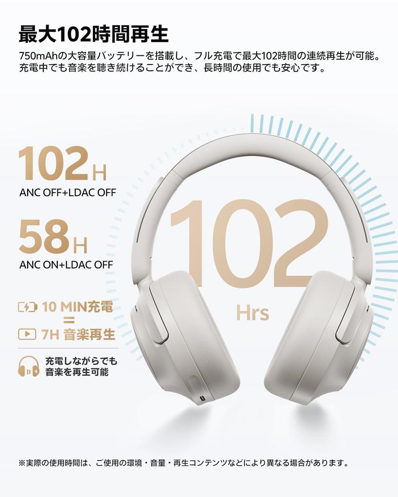 QCY H3S Wireless Bluetooth Headphones Dual Driver ANC -56dB Hi-Res LDAC 102-Hour Playback White Multipoint