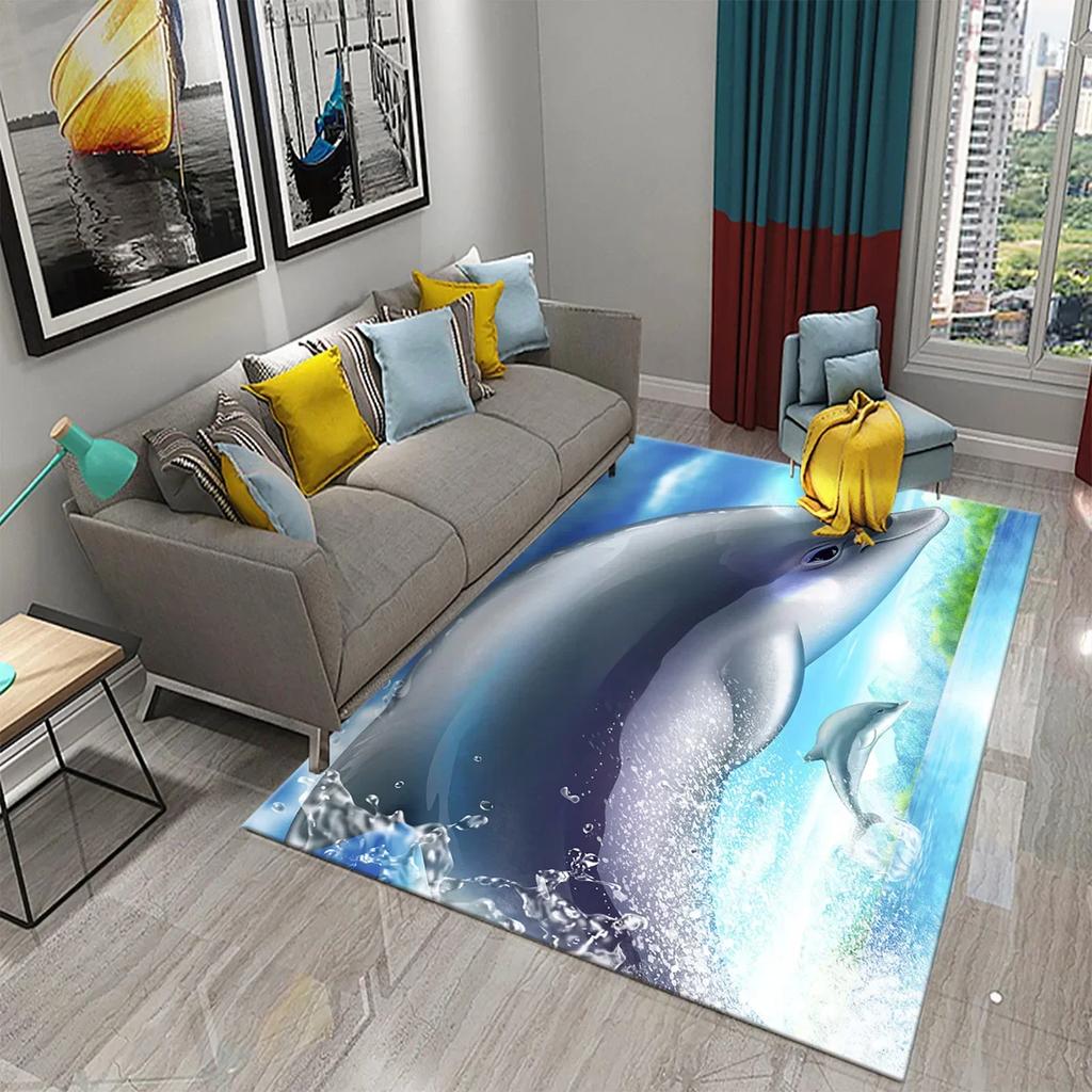 3D Абстрактный ковер с дельфинами для кухонного коврика, входного коврика, декора пола спальни, ковра для гостиной, ванных противоскользящих ковриков