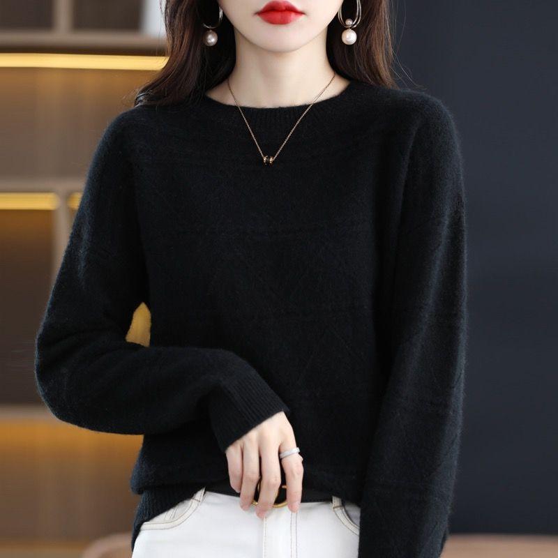 Женский свитер, женский осенне-зимний корейский вариант, универсальный, модный, высококачественный, однотонный, свитер с длинными рукавами, трикотажный, базовый свитер