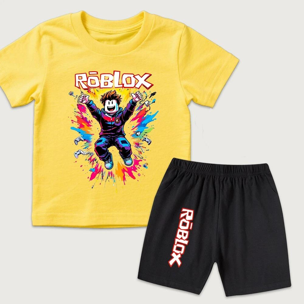 Cartoon Printed Kids T-shirt and Shorts 2 Piece Set Summer Casual Outfit for Boys and Girls Childrens Clothing