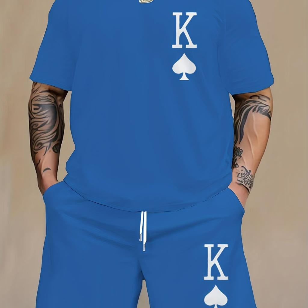 2 шт., мужская удобная футболка с рисунком «K» больших размеров и шорты — повседневный стиль для занятий спортом на открытом воздухе и летних мероприятий