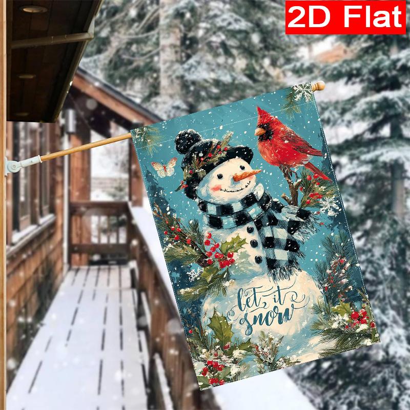Gd-Dq09050034-1pc Christmas Snowman Cardinals Welcome Christmas Garden Flag_4-28X40 Inch Outdoor Garden Flag Double-Sided Home Decor Courtyard Decor O