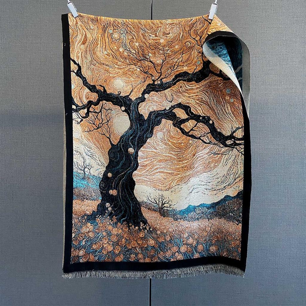 Winer Warm Cashmere Plant Flower Jacquard Scarf For Women Fashion Thick Blanket Pashmina Shawl Wrap Female Bufanda