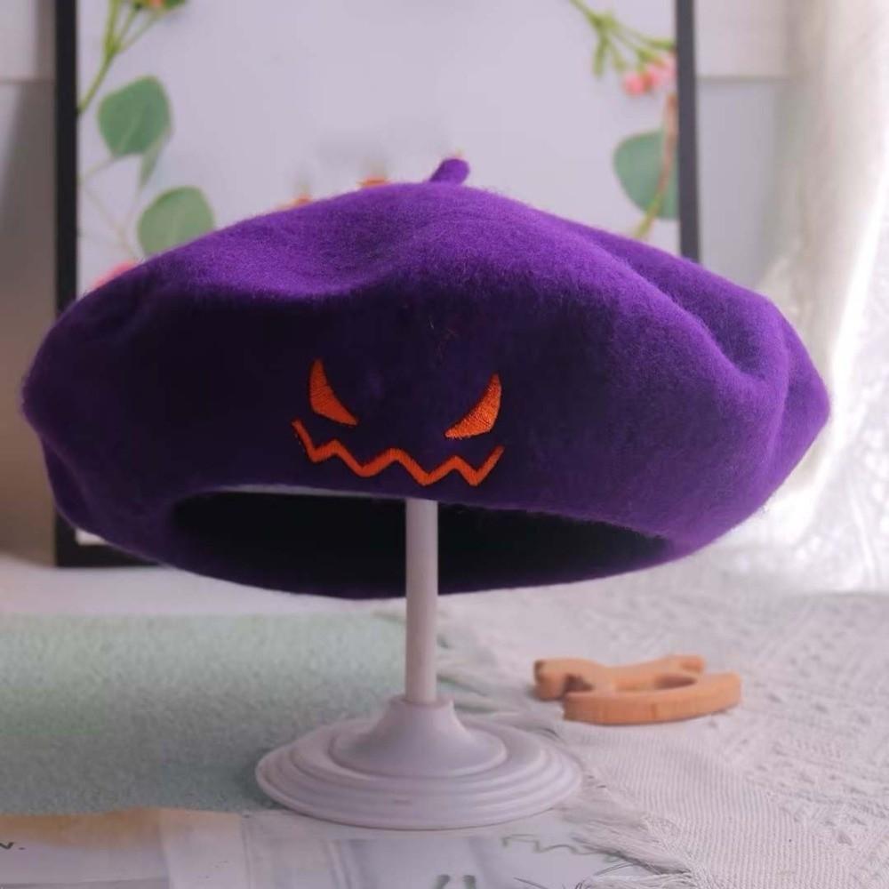 Embroidered Pumpkin Face Cap Lightweight Embroidered Painter Hat Pumpkin Beret Hat Holiday Gift