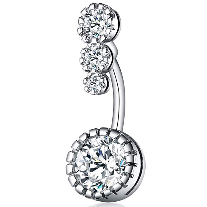 Double Heart Shape Stainless Steel Navel Ring Stud Butterfly Zircon Dangle Belly Rings with Body Piercing Inlaid for Weddings