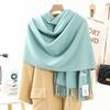 Soft Warm Wool Blend Scarf Women Winter Thick Solid Color Long Shawl With Fringe