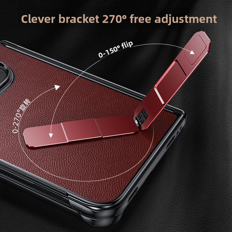 For iPhone Ultra Case Luxury Matte Leather Ultra-Thin Skin-Friendly Hinge Holder Folding Shockproof Hard Back Cover Accessories