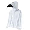 Men Sun Protection Clothing Hooded Removable Brim Long Sleeve Breathable Mesh Coat with Side Pockets Anti-UV Outwear