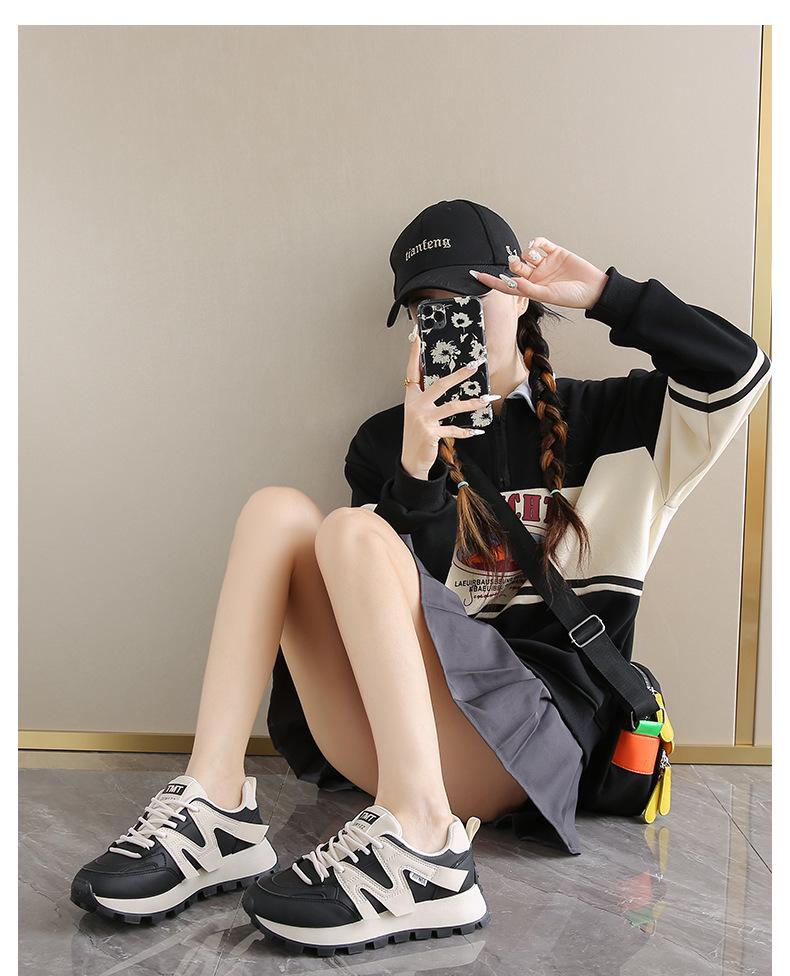 Весна 2025 Женские дышащие белые кроссовки в корейском стиле - Универсальная спортивная повседневная обувь для бега на толстой подошве