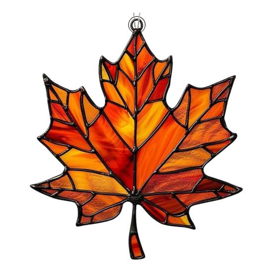 Autumn Maple Leaf Suncatcher Stained Glass Window Wall Hanging Decoration Acrylic Fall Leaf Ornament for Harvest Thanksgiving Party Supplies