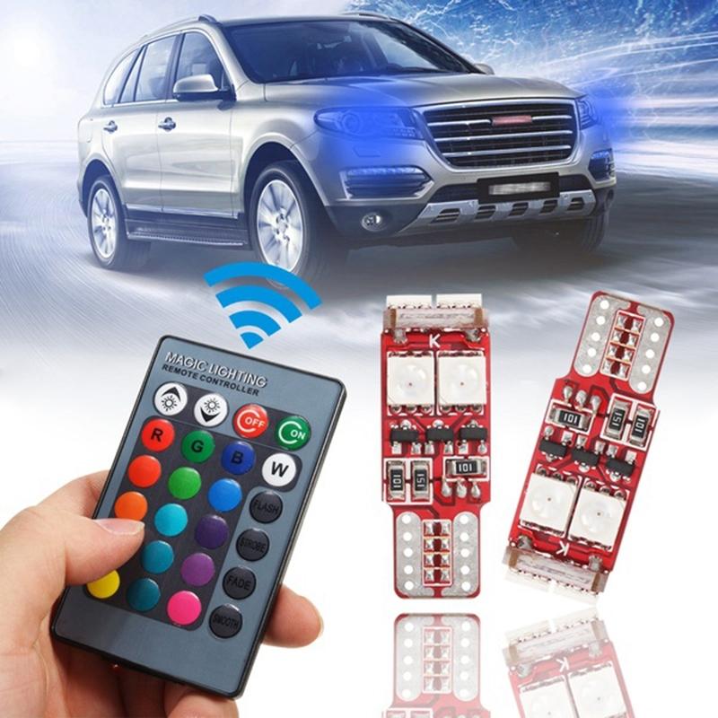 2 шт. T10 W5W Светодиодные RGB-лампы с пультом ДУ, сигнальные лампы, автомобильные салонные клиновые боковые лампы