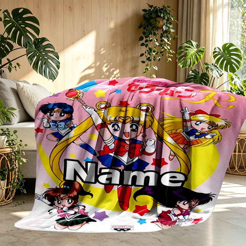 Custom Name Personalized Sailor Moon Print Blanket, Home Decor, Bedroom, Sofa, Camping, Couch, Gifts for Birthday Christmas