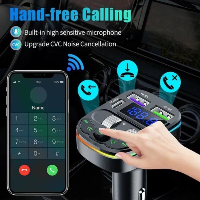 Автомобильный комплект Bluetooth, 1 шт., автомобильный MP3-плеер, быстрое зарядное устройство PD20W, адаптер громкой связи с окружающим освещением