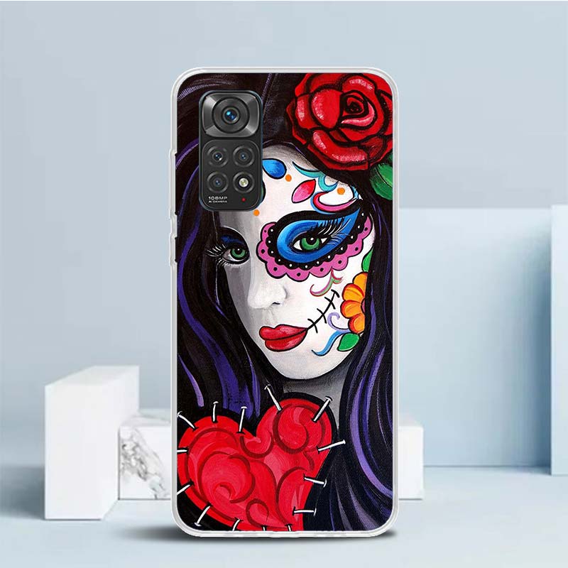 Катрина Красивая Девочка Роза Череп Мягкий Чехол для Телефона Xiaomi Redmi Note 15 14 13 12 Pro Plus 14S 11S 11T 11E 10S 10 4G Pat