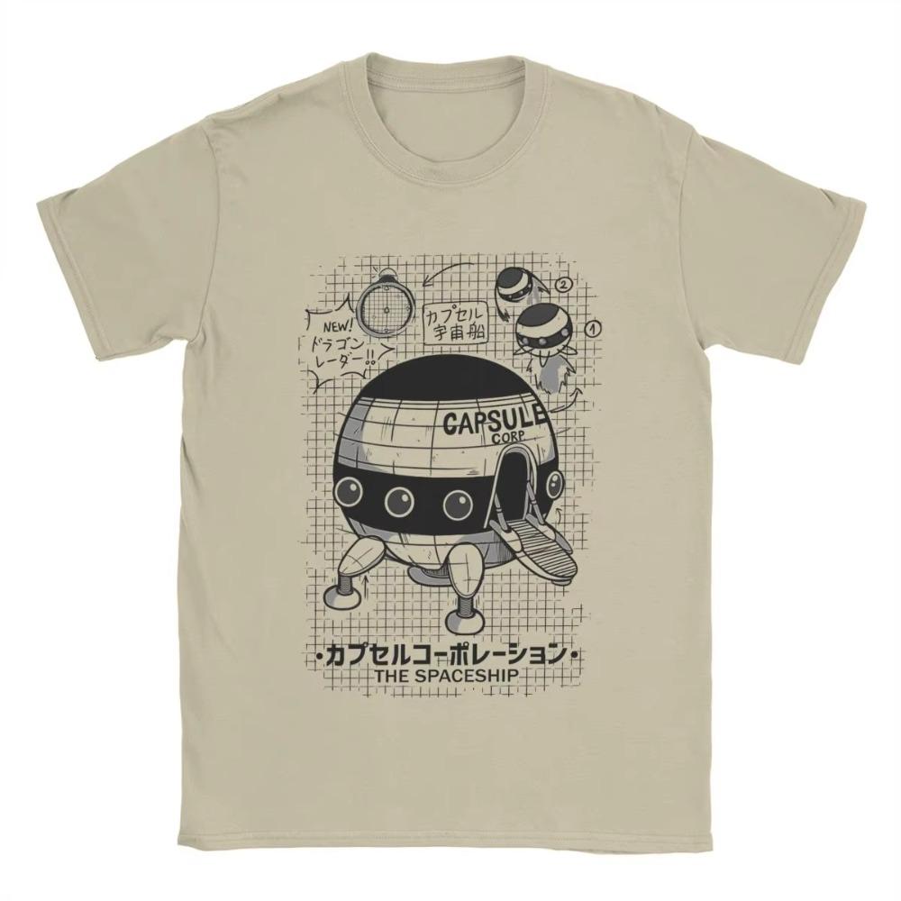 Men TShirts Capsule Corp Spaceship Funny Cotton Tee Shirt Short Sleeve Anime DBZing T Shirt Crew Neck Tops Breathable Cotton