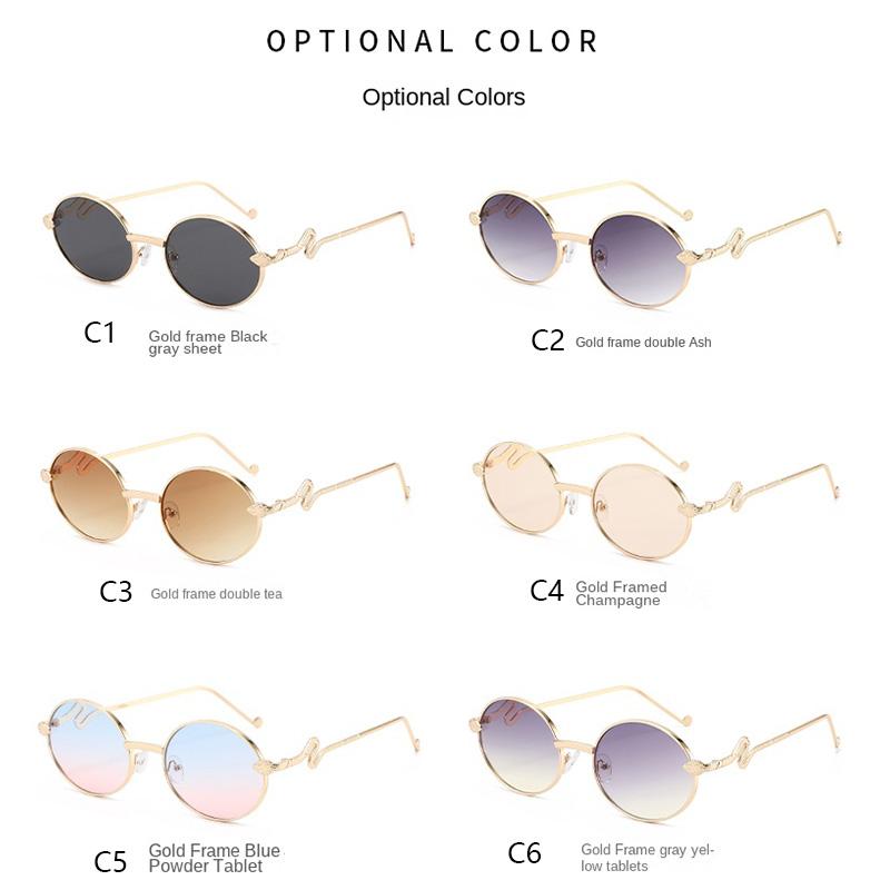Fashion Unisex Oval Metal Sunglasses with Snake Temples - Trendy Vintage UV400 Sun Glasses for Men & Women