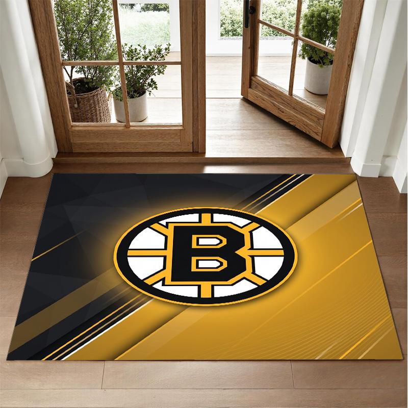 Boston Bruins Design Crystal Velvet Rug Soft Decorative Mat for Bedroom Entrance