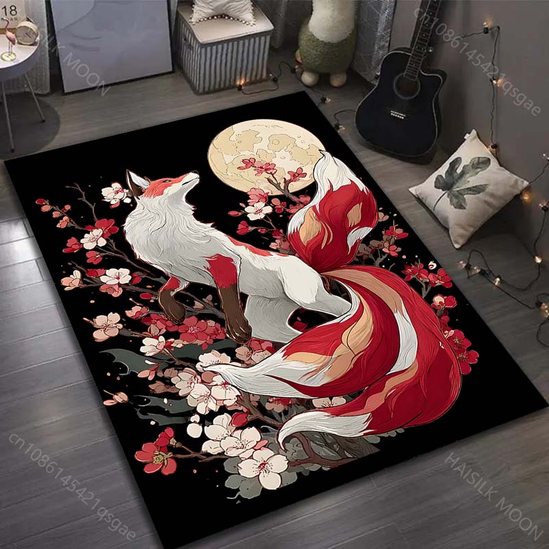 1PC Fox with cherry blossoms moon Pattern Rug Carpets for Bedroom Living Room Sofa Mat Creative Door Mat Cloakroom Home Decor