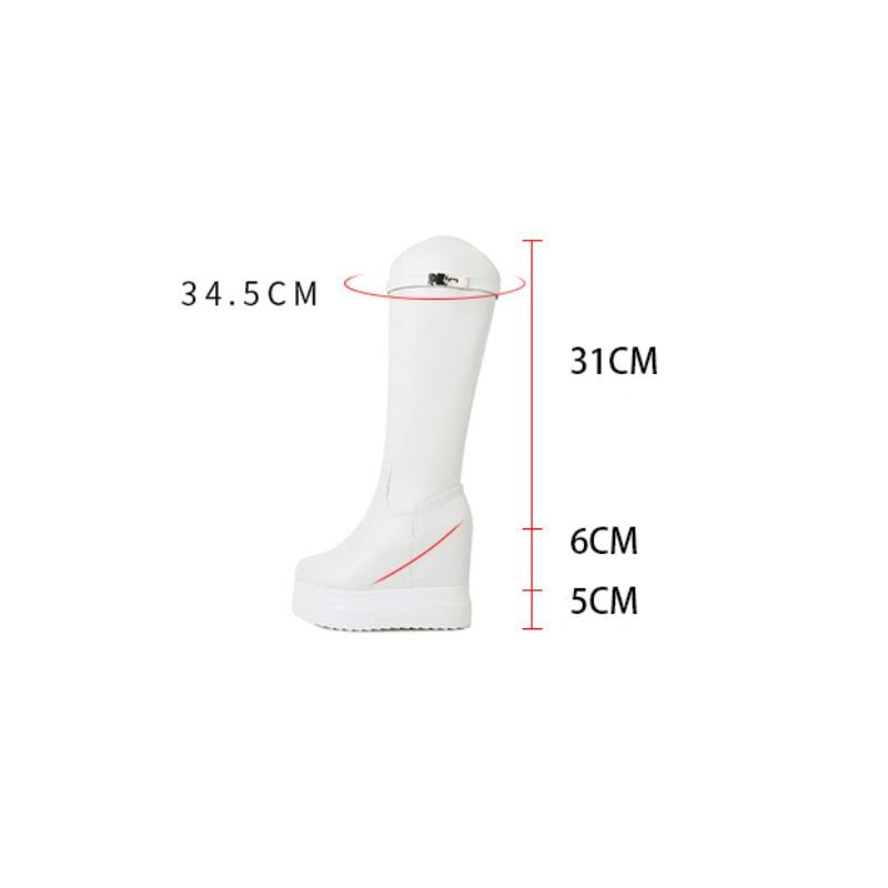 2025 Кожа Зима 11СМ Супер Высокий Каблук Персонализированные Женские Ботинки Толстая Подошва Внутренняя Высота Кожаный Каблук Ботинки ZYW-560-3