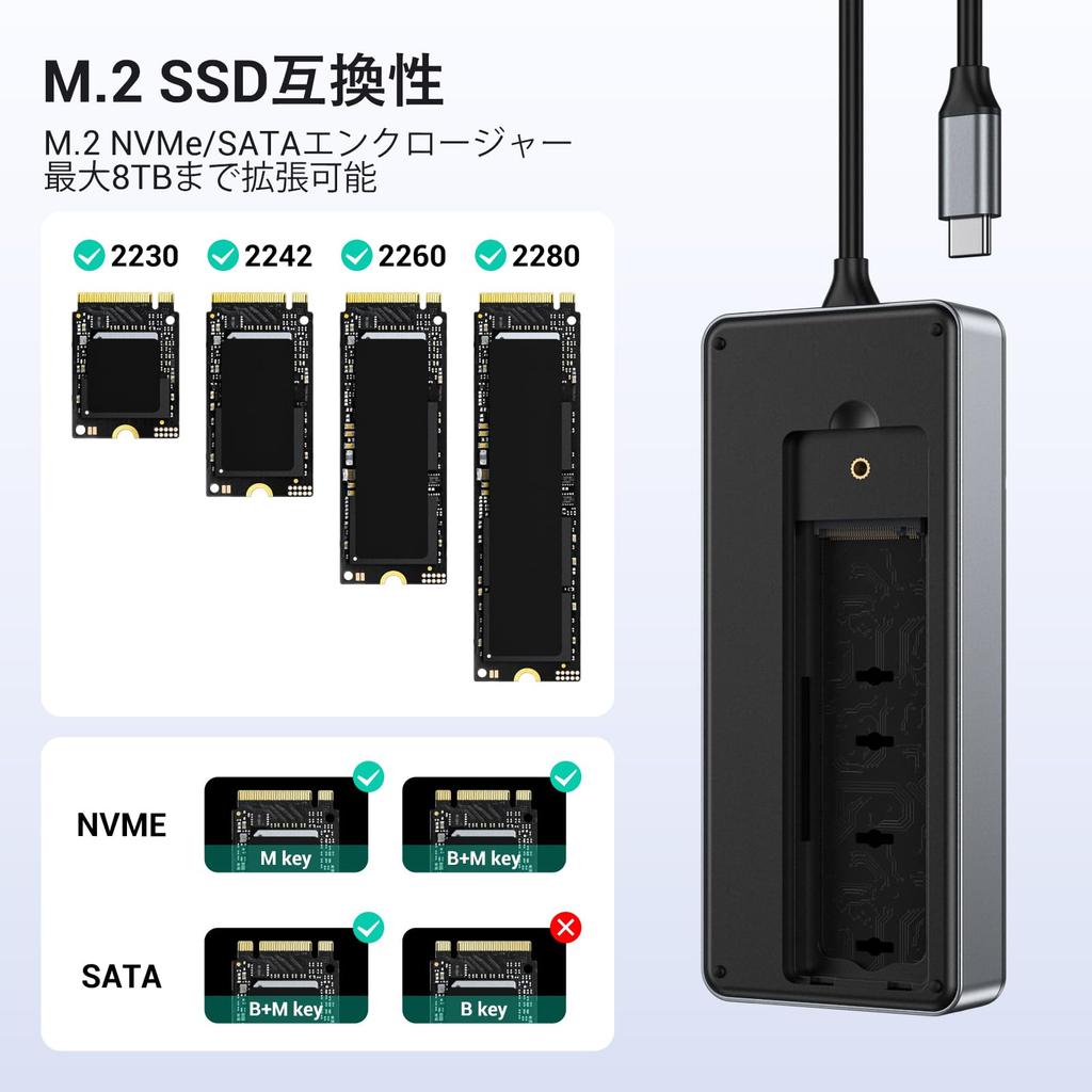 Внешний корпус для SSD GiGimundo 10 Гбит/с USB Gen2 USB C-хаб с корпусом для NVMe SSD Док-станция для SSD Слоты для карт SD и TF Быстрая зарядка PD 100 Вт для