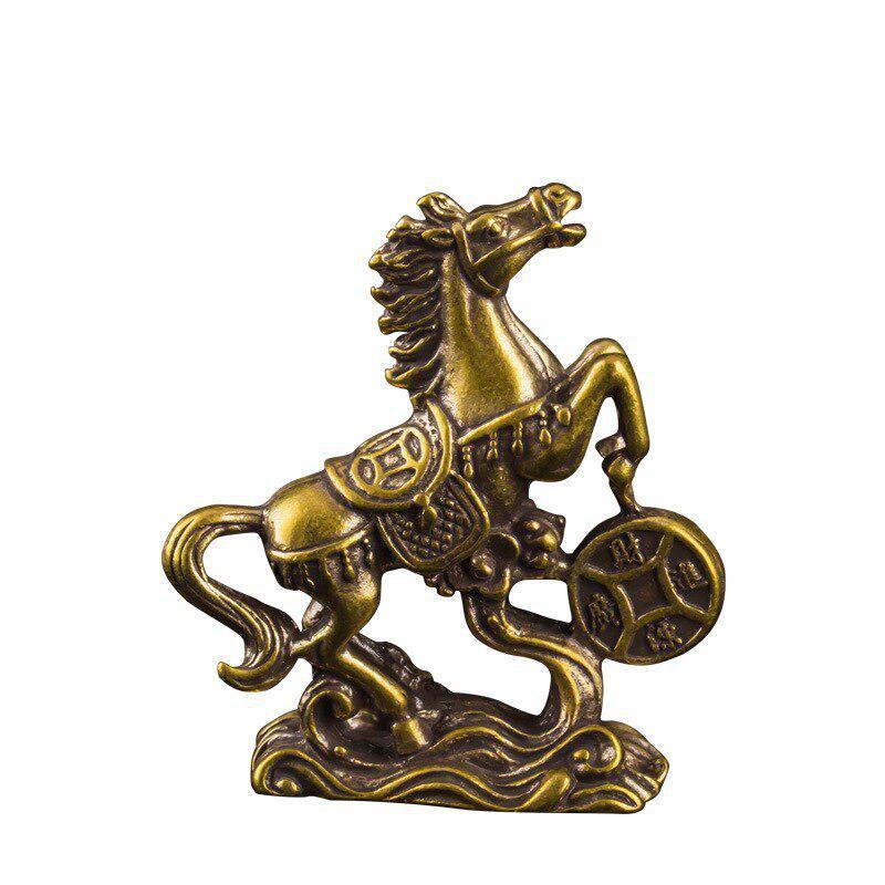 Brass Horse Step On Coins Lucky Statue Feng Shui Desk Ornament Zodiac Animal Figurines Miniatures Pure Copper Crafts Collections