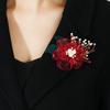 High-end Temperament Pearl Flower Brooch Korean Version of Women's Fabric Crystal Corsage Party Elegant Accessories Coat Pin Tide