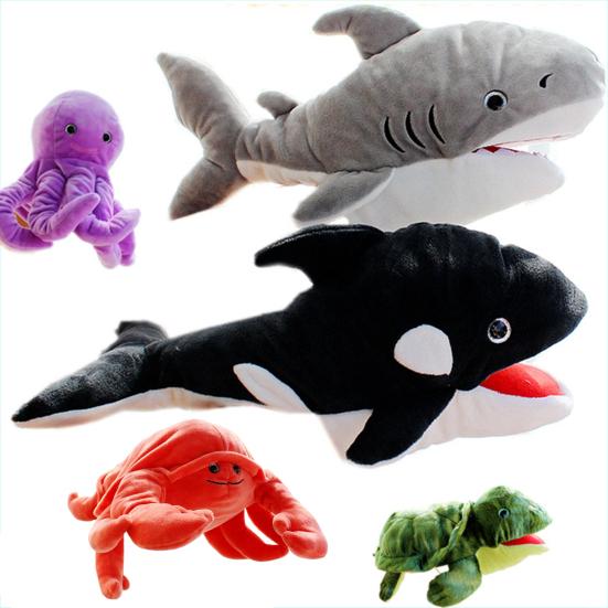 Plush Sea Animal Hand Puppet Movable Mouth Shark Whale Turtle Octopus Crab Hand Puppet Role Playing Pretend Play Doll Storytelling Prop Kids Gifts