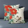 1 шт. Декоративные подушки с принтом красных цветов и воробьев. Полиэстеровая наволочка, декоративная наволочка для дивана, подушка для изголовья