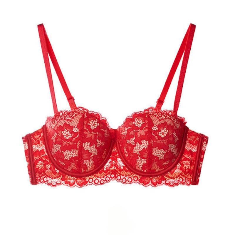 Women's Lace Bra For Female Sexy Small Chests Gathering Round Shape Cup Brassiere Steel Ring Push Up Tops Bras Intimate Lingerie