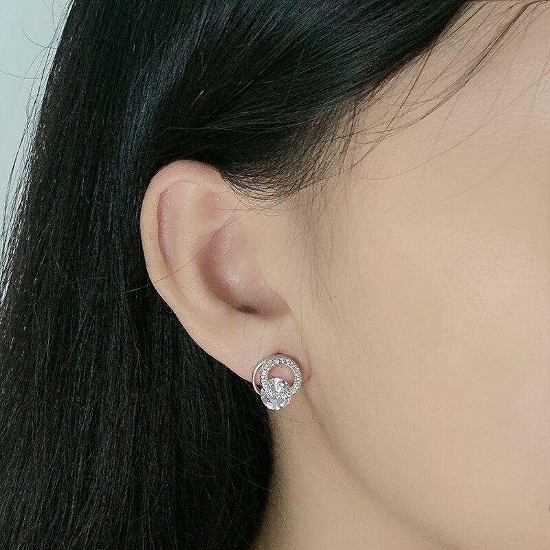 Diamond Zirconia Simple S925 Sterling Silver Earrings Ladies Popular Accessories Circle Personalized Silver Earrings Jewelry