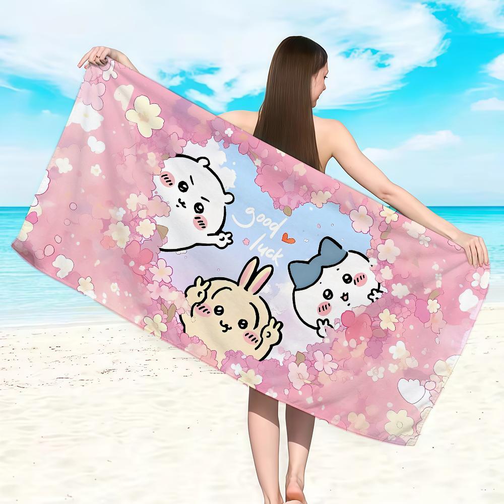 C-Chiikawa-ES Cute Towel Soft Lightweight Anti-Sand Large Beach Towel Quick-Drying Bath Sports Family