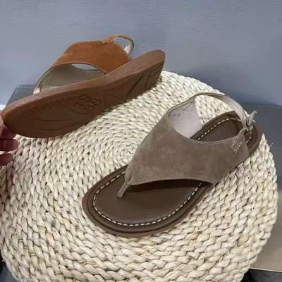 Версия из коровьей кожи~ 25 новых нишевых сандалий с перемычкой, женские повседневные шлепанцы на плоской подошве с открытым носком и мягкой подошвой