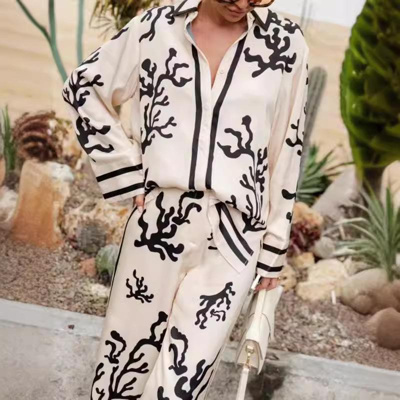 2025 Модный персонализированный принтованный комплект с длинным рукавом и цветными блоками для отпуска