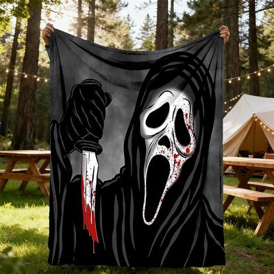 1 шт. Плед Фланелевый с Принтом Ghostface Scream для Улицы - Легкий Мягкий Теплый Всесезонный Плед с HD Печатью для Дивана, Кровати, Путешествий, Кемпинга 038