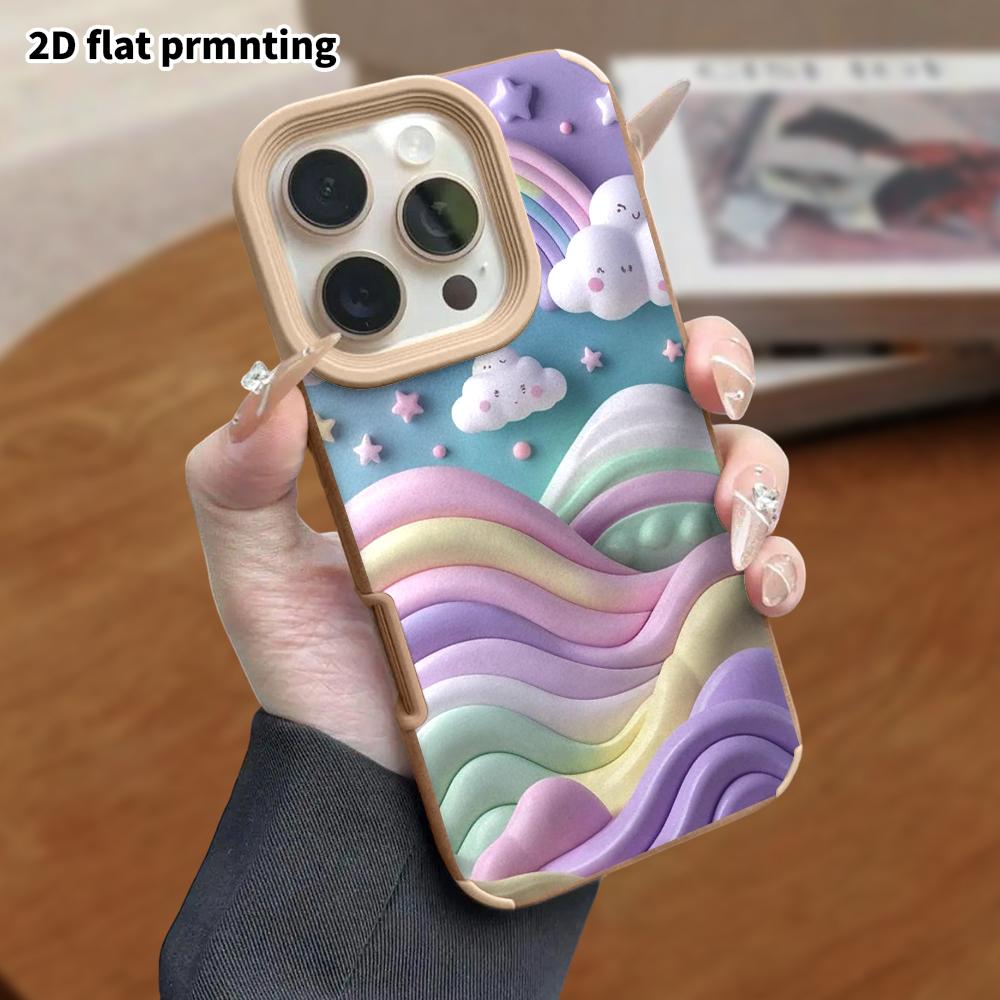Phone Case: Lambskin 2D Flat Samsung Galaxy A34 A35 M05 M06 S20 S22 S21 FE Plus 5G Protective Case, Rainbow Cloud, Christmas and Halloween Gift