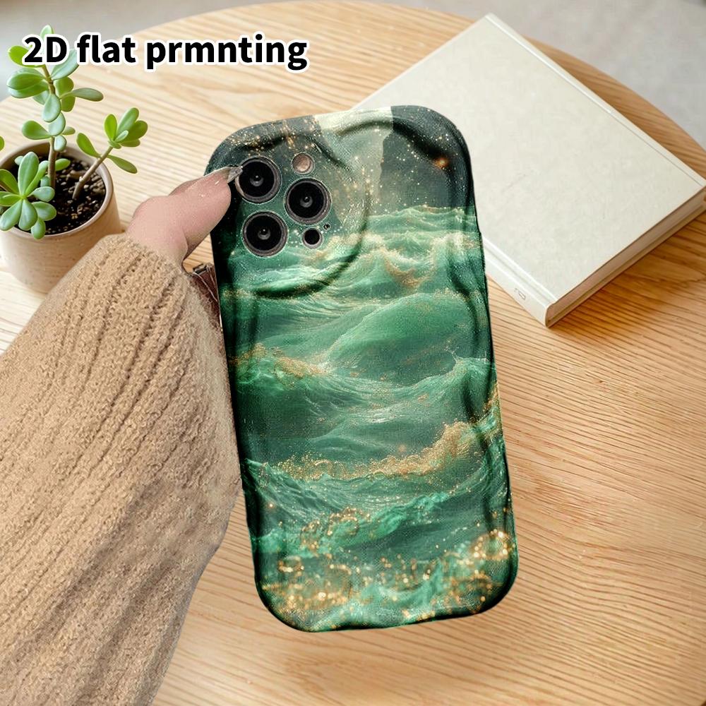 Phone Case: 2D flat design suitable for iPhone 18 17 16 15 14 13 Pro film protective case, couple style, gilded waves, Christmas and Halloween gifts