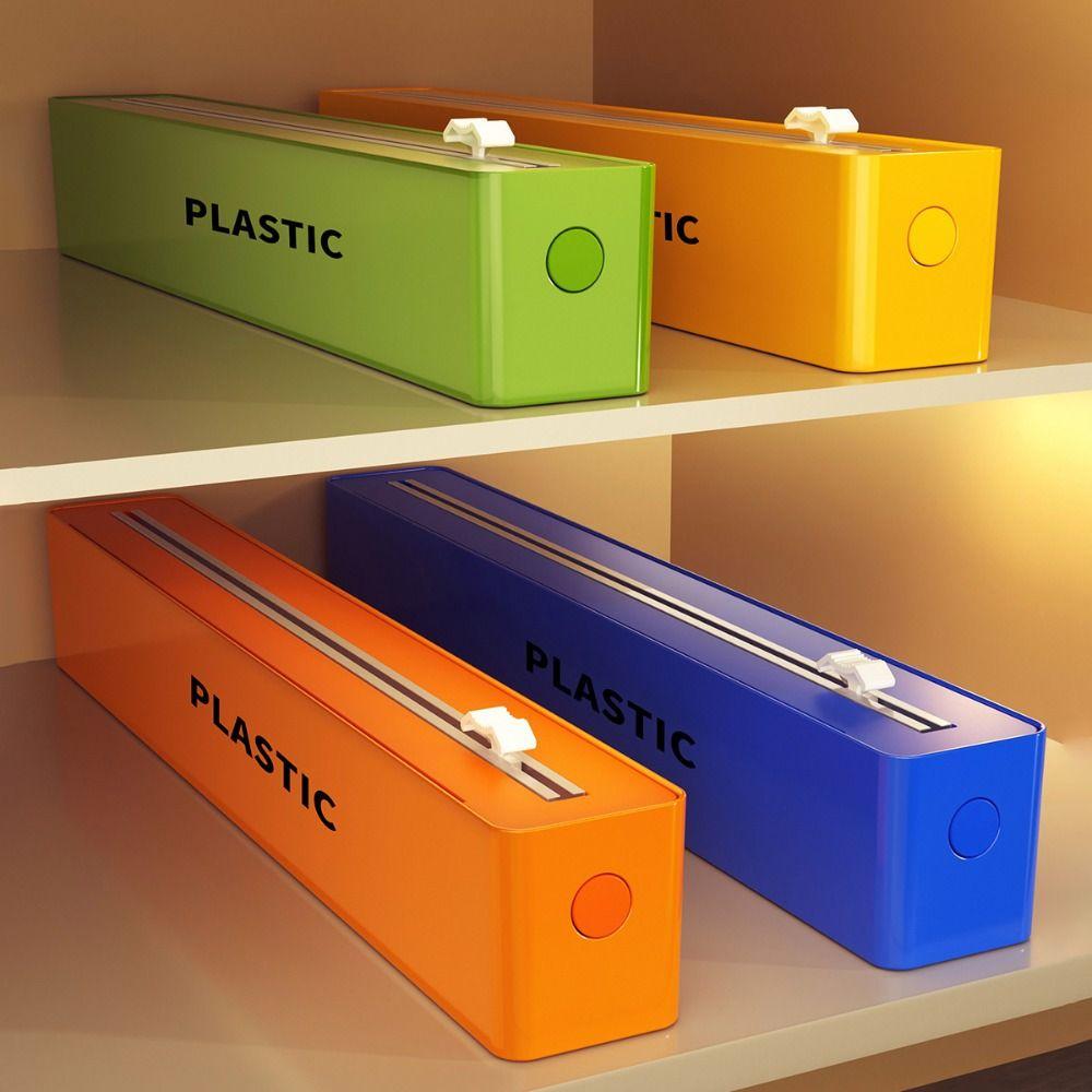 Solid Color Magnetic Cling Film Cutting Box with Slide Cutter Plastic Wrap Dispenser Refrigerator