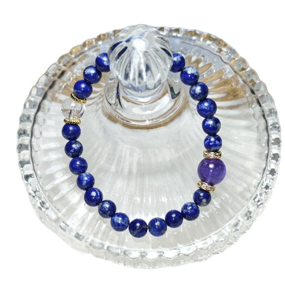 Оригинальный браслет в китайском стиле из натурального лазурита и белого кристалла - элегантный подарок для лучших подруг