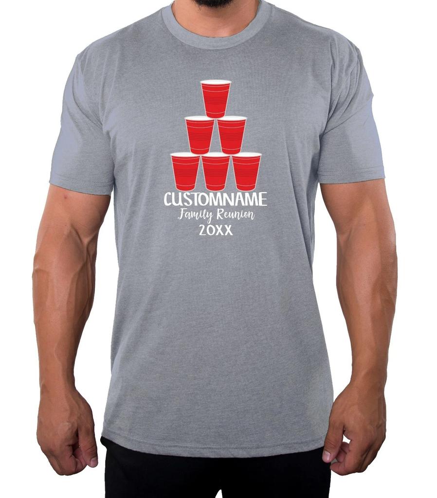 Stacked Red Party Cups with Custom name-Family Reunion Men's T-Shirts
