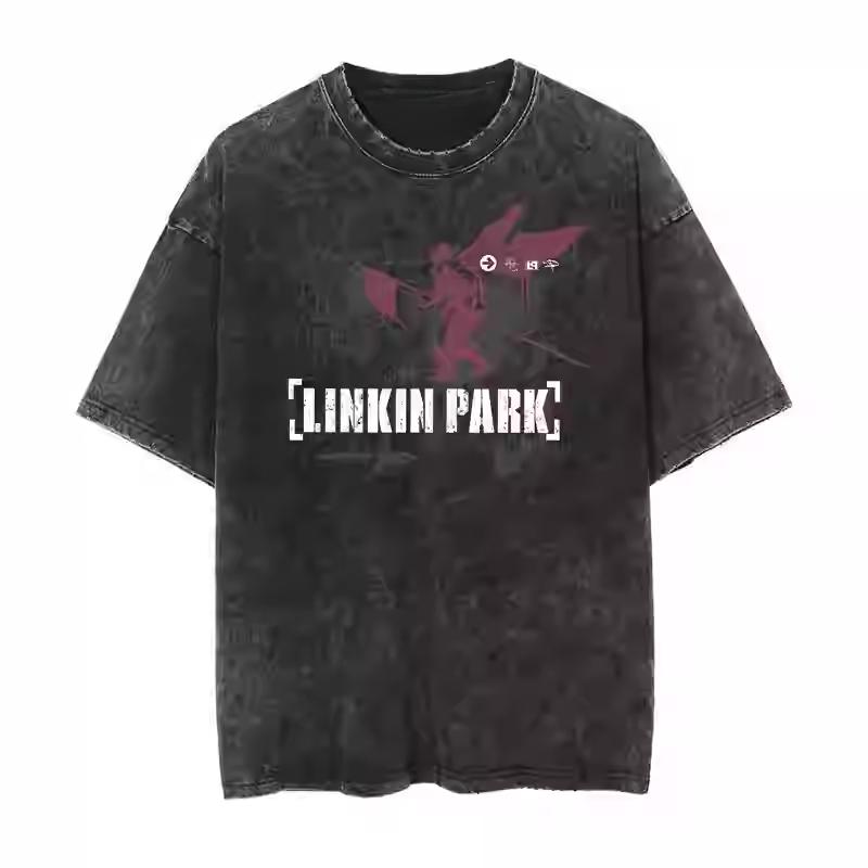Новая ретро и старая стираная футболка с коротким рукавом с принтом рок-группы Lincoln Park, свободная и удобная, мужская одежда для пары
