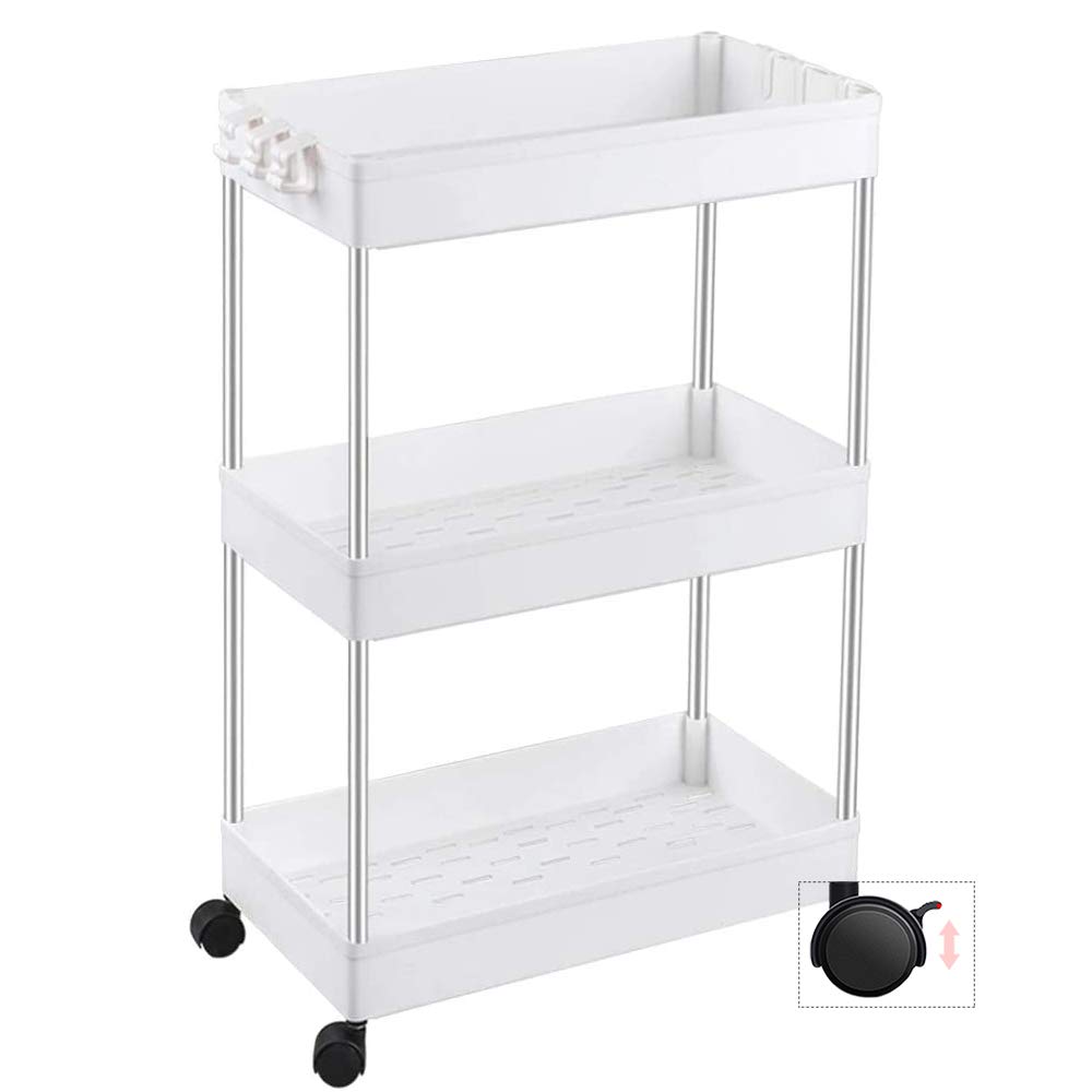 OTYTY Kitchen Cart, Mobile Storage Rack, Under-Desk Cart with Casters, White, 3 Tiers, 22.5cm Wide13cm Wide, Heavy-Duty Capacity, Stylish Design for